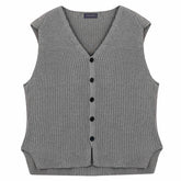 Hearujoy Men's Luxury Knitted Button Down Sweater Vest Casual Streetwear Solid Color V Neck Sleeveless Loose Stylish Vintage Knitwear